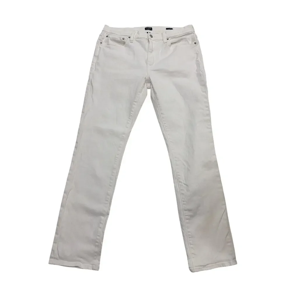 J. Crew Men's Slim Straight Fit 33W 32L White Jeans Denim Pants Cotton Stretch